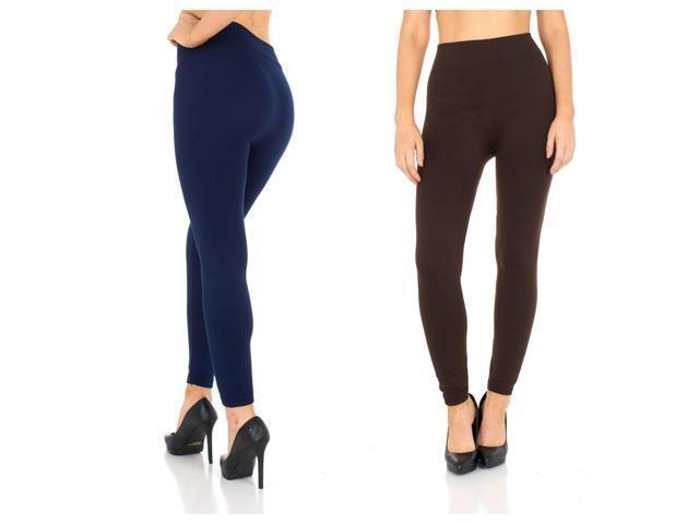 2pk Womens Fleece Lined Solid Colors Winter Thick Warm Thermal Stretchy Leggings