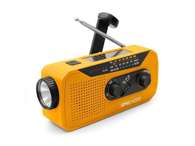 Weather AMFM NOAA Solar Crank Radio with Bright Flashlight, 2000mAh Power Bank, Headphone Jack for Hazard Weather and Outdoor Activitives (Orange)