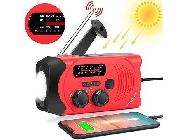 Emergency Solar Hand Crank Portable Radio, Self Powered NOAA Weather Radios Survival Kit with AMFMWB, LED Flashlight, Power Display, 2000mAh Power...
