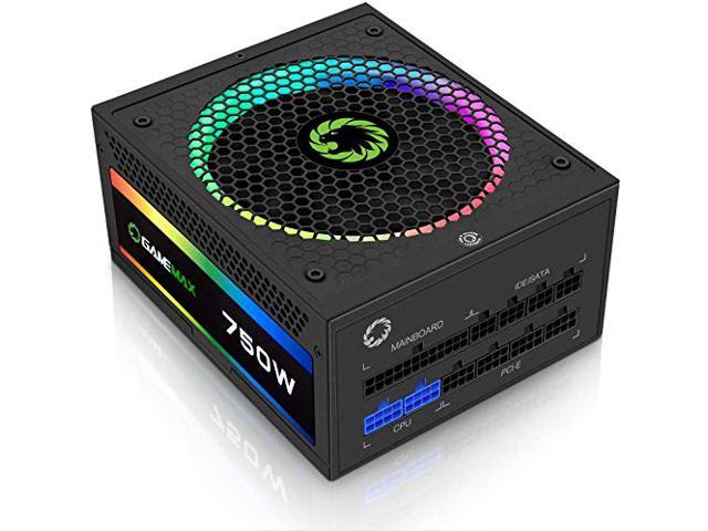 Power Supply 750W Fully Modular 80+ Gold Certified with Addressable RGB Light Mode - Various Color Mode, GAMEMAX RGB-750