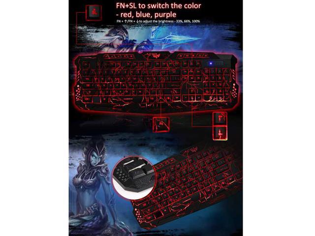 114-Key Gaming Keyboard LED Backlit Wired USB Gaming Keyboard with Cracking Pattern for Gamer Laptop PC,Black