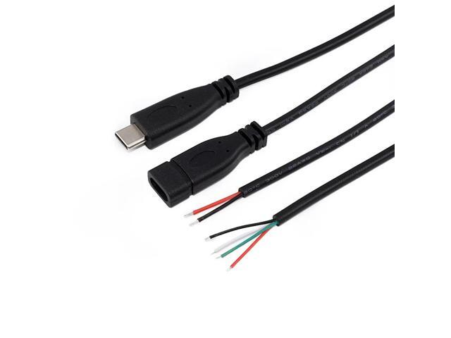 20cm Black Type-c Usb FeMale male Plug 2 4 wire Power Cable Cord stripped Maximum current 3A for Raspberry pie DIY