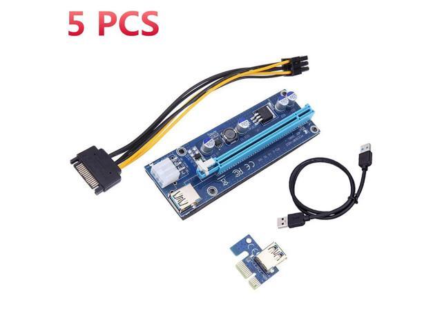 5PCS VER009S PCI-E Riser Card 009S PCI Express PCIE 1X 2X 4X 8X 16X 60CM USB 3.0 Cable Adapter 6Pin Power for BTC Miner Mining