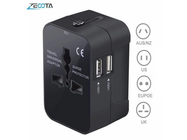 Universal Worldwide All in One Phone Charger Travel Wall AC Power Plug Adapter with Dual USB Charging Ports for USA EU UK AU