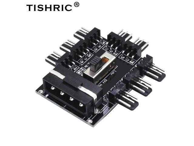 TISHRIC 1 to 8 3Pin 12V Fans Hub Splitter PC Computer Pwm Cable 4Pin Molex Cooler Cooling Speed Controller Adapter For Mining