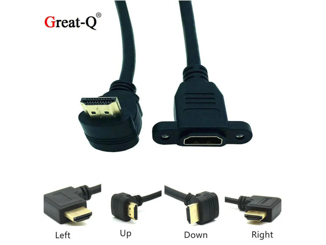 HDMI-compatible 2.0v 4K*2K Angle 90 Degree Male to Female Extension Cable panel mount with screw hole For PSP HDTV