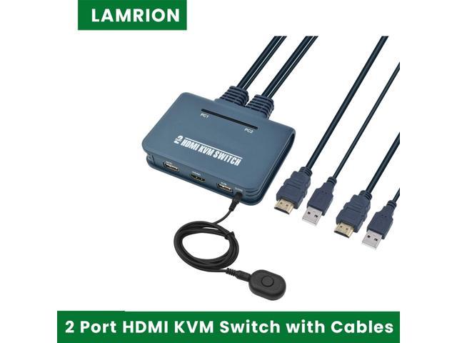 4K HDMI KVM Switch with Cables Selector Switcher for 2 Computers Share One Monitor, Keyboard HDMI-compatible switcher splitter 2