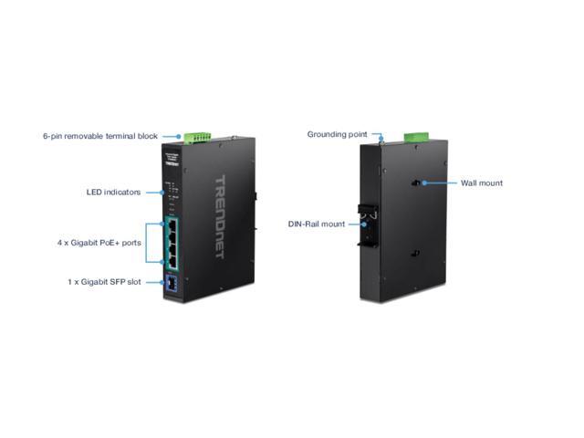 TRENDnet TI-PGM541, 5-port Industrial Gigabit PoE+ DIN-Rail Switch -20° 65°C (-4° 149°F)