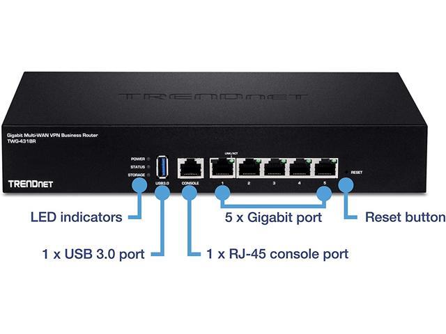 TRENDnet Gigabit Multi-WAN VPN Business Router, 5 x Gigabit ports; 1 x Console Port, TWG-431BR