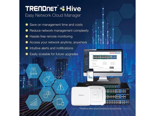 TRENDnet 28-Port Web Smart Switch, 24 x Gigabit Ports, 4 x 10G SFP+ Slots, High Speed Network Uplinks, 128 Gbps Switching Capacity, Network...