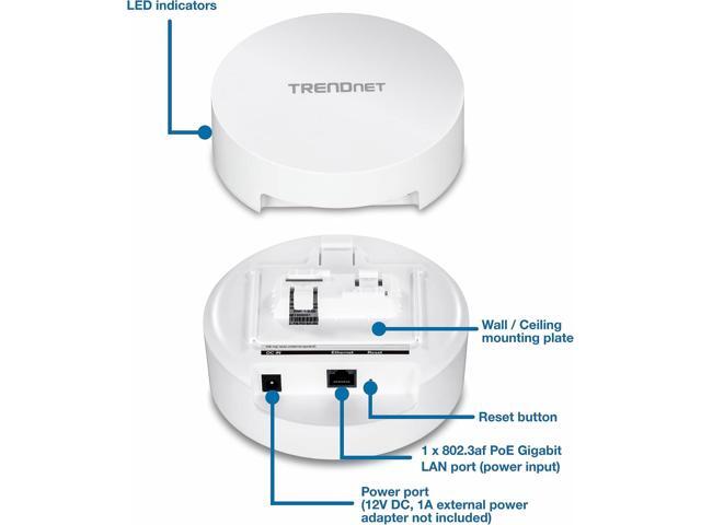 TRENDnet AC1300 Dual Band PoE Indoor Wireless Access Point, 867Mbps WiFi AC + 400Mbps Wifi N Bands, MU-MIMO, Repeater Mode, Traffic Management,...