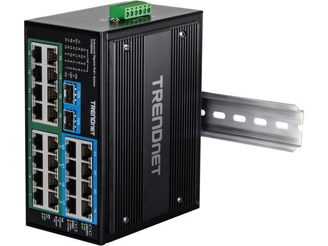 TRENDnet 26-Port Hardened Industrial Unmanaged Gigabit DIN-Rail Switch, TI-PG262, 16 x Gigabit PoE+ Ports, 8 x Gigabit RJ-45 Ports, 2 x SFP Ports,...