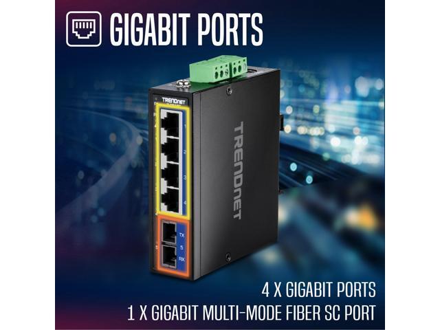 TRENDnet 5-Port Hardened Industrial Gigabit DIN-Rail Switch, TI-G51SC