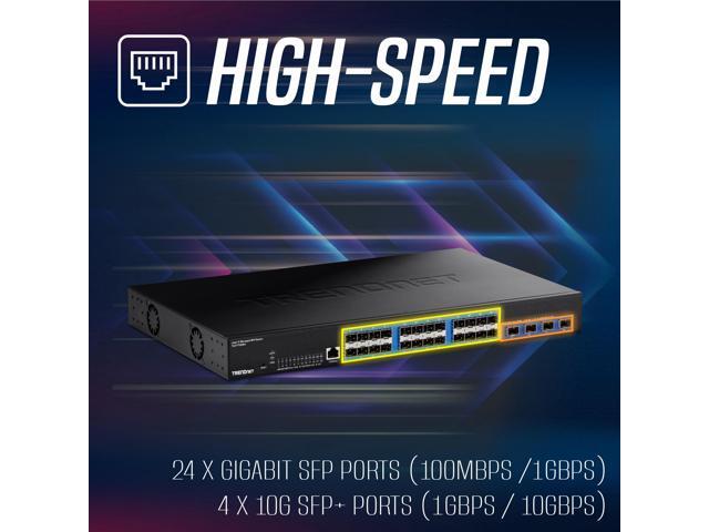 TRENDnet - TL2-F70284 - TRENDnet 28-Port Layer 2 Managed SFP Switch with 10G SFP+ Ports, TL2-F70284, 24 x Gigabit SFP