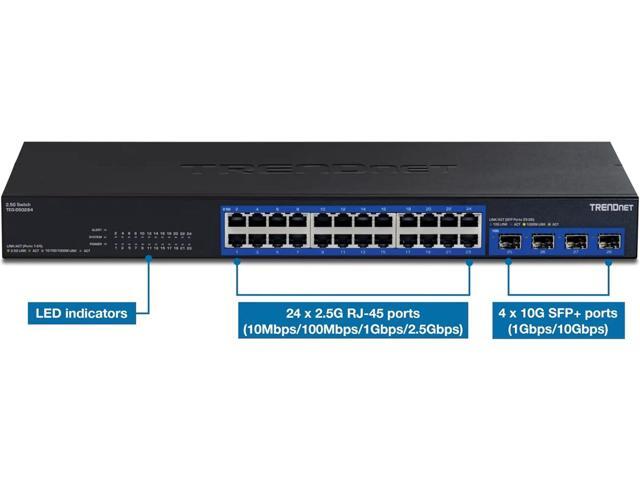 Trendnet TEG-S50284 28-Port Multi-Gig Switch - 24x 2.5Gb RJ45 Ports - 4x 10G SFP+ Ports - 200Gbps Switch Capacity - Rack Mount Ready - Black