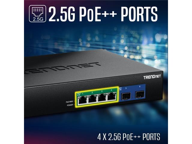 TRENDnet TPE-BG5062, 6-Port 2.5G GaN Power PoE++ Switch with 10G SFP+ Ports (240W)