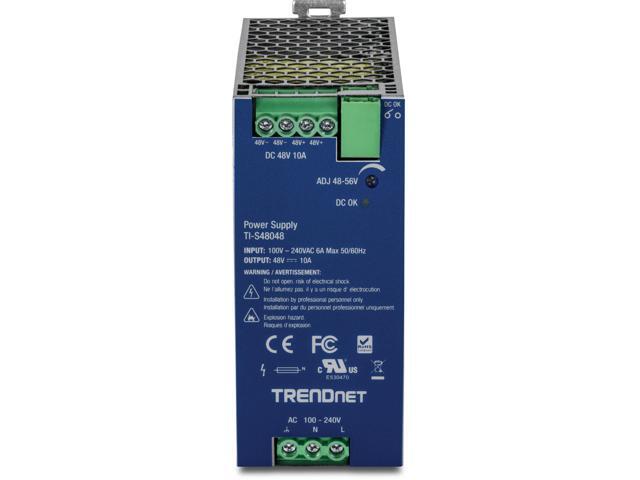 TRENDnet 480W, 48 56V DC, 10A AC to DC DIN-Rail Power Supply with PFC Function, TI-S48048, 150% Peak Load Capability, UL 62368 Certified