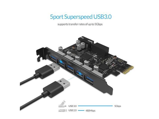 Weastlinks USB 3.0 PCI-E Expansion Card 5 Ports Hub Adapter External Controller Express Card with 4-pin Power Connector Cord