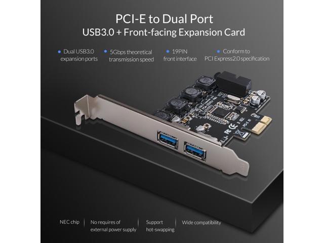 Weastlinks 2 Port USB 3.0 PCI-E Express card PCIE to USB3.0 hub 19pin Front-facing Expansion Card 5Gbps Super High Speed Adapter