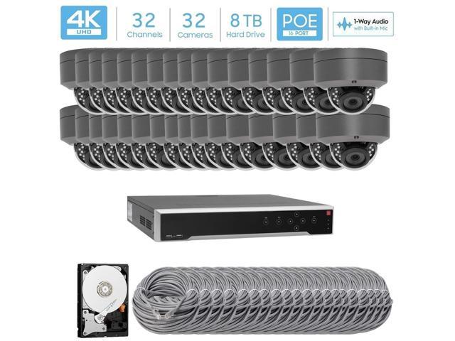 Hikvision Generic 32 Channel 8MP IP Audio PoE NVR Home Security CCTV Camera Video Surveillance System with 32 x Wired Outdoor 4K 8MP PoE Dome.