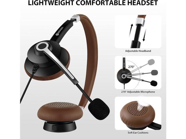 Arama USB Headset with Microphone Noise Cancelling & in-line Call Controls, Ultra Comfort 3.5mm Wired Headset for Cell Phone, Computer Headset with...