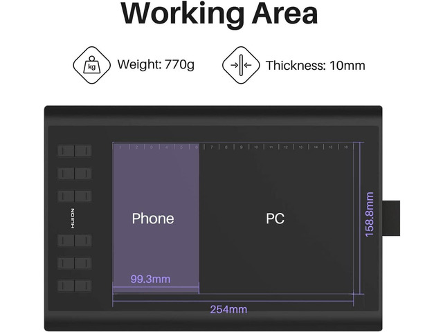 HUION Inspiroy H1060P Graphics Drawing Tablet with 8192 Pressure Sensitivity Battery-Free Stylus and 12 Customized Hot Keys, 10 x 6.25 inches...