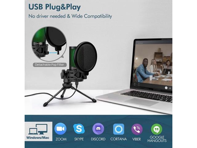 CMTECK USB Microphone, Podcast Microphone with Pop Filter & Mute Button, Compatible Desktop Computer and Laptop (Black)