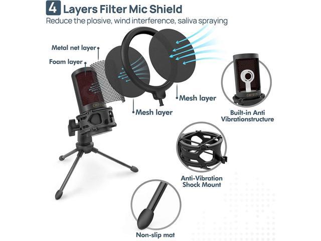 CMTECK USB Microphone, Podcast Microphone with Pop Filter & Mute Button, Compatible Desktop Computer and Laptop (Black)