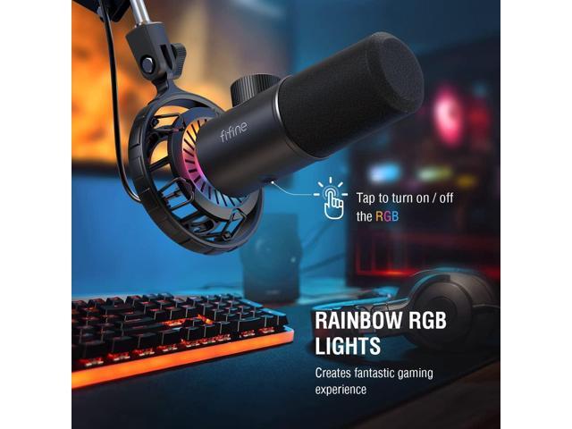 FIFINE USB Gaming Microphone, RGB Dynamic Mic for PC, with Tap-to-Mute Button, Plug & Play Cardioid Mic with Headphone Jack for Streaming, Podcast,...