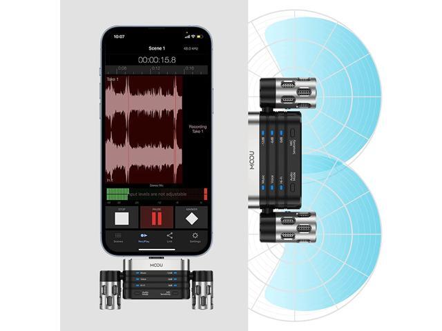 MOOU RHK26 Portable Microphone for iPhone/iPad, Dual Track Digital Stereo Condenser Microphone, 180°Rotatable & 3 Modes+Mic Sensitivity Adjust for...