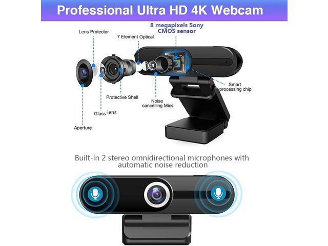 GoHZQ 4K Webcam with Microphone,8 Megapixel Web Cam,Ultra HD Web Camera for Computers,Webcam for Laptop Desktop,USB Webcam with Privacy Cover,Pro...