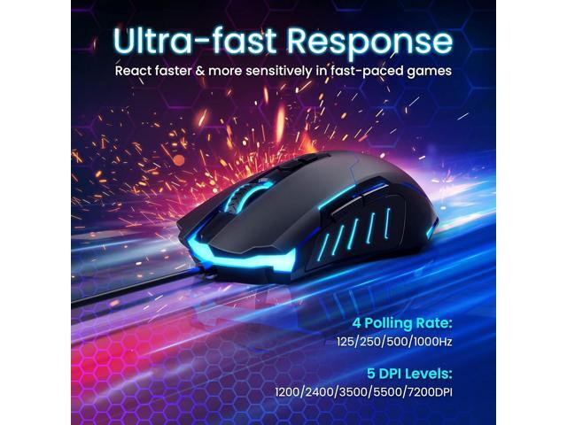 Wired Gaming Mouse [Breathing RGB LED] [Plug Play] High-Precision Adjustable 7200 DPI, 7 Programmable Buttons, Ergonomic Computer USB Mice for...