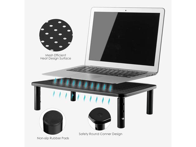 TV/Monitor Riser Desktop Stand, Flat Screen, Sturdy Metal Laptop Computer Shelf for Printer, iMac, 3 Height Adjustable PC with Mesh Platform, 2 Pack