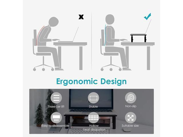 TV/Monitor Riser Desktop Stand, Flat Screen, Sturdy Metal Laptop Computer Shelf for Printer, iMac, 3 Height Adjustable PC with Mesh Platform, 2 Pack