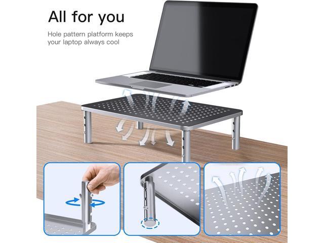 HUANUO Monitor Riser - 3 Height Adjustable Stand for Laptop, Computer, iMac, PC, Printer, Desktop Ergonomic Metal Monitor Riser with Mesh Platform