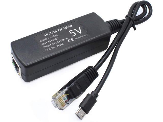 ANVISION 2-Pack 5V PoE Splitter, 48V to 5V 2.4A Adapter with Micro USB Plug, IEEE 802.3af Compliant, for IP Camera, Tablets, Dropcam or Raspberry...