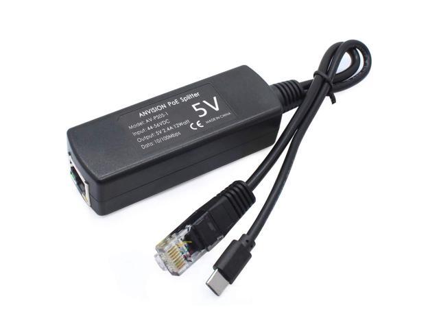 ANVISION 5V PoE Splitter, USB Type C, 48V to 5V 2.4A, IEEE 802.3af Compliant, 10/100Mbps