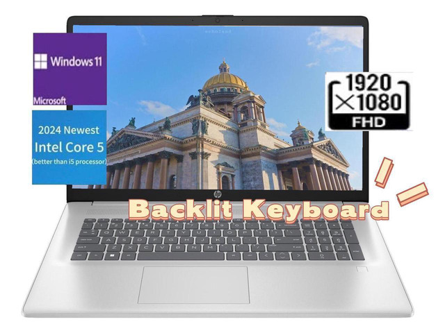 HP 2024 Newest i5 Laptop,Intel Core 5 120U (better than i5 processor),17.3 FHD Display,Wi-Fi 6 and Bluetooth 5.3,64 GB RAM,1 TB SSD,Win 11 Home,Silver