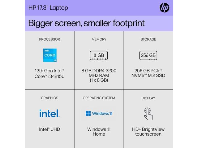 HP 17.3' HD+ Touch Laptop,Intel Core i3-1215U,Intel UHD Graphics,32GB RAM,2 TB SSD,Windows 11 Pro,Natural Silver
