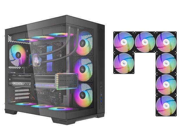 SAMA V52 PC Case with 7 ARGB Fans and Hub, Full View Tempered Glass Mid Tower Gaming Case, Type-C, High Airflow, Supports ATX / Micro-ATX /.