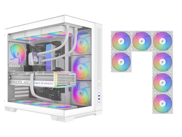 SAMA V52 PC Case with 7 ARGB Fans and Hub, Full View Tempered Glass Mid Tower Gaming Case, Type-C, High Airflow, Supports ATX / Micro-ATX /.