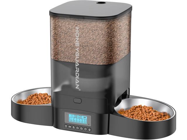 3.5L Automatic Cat Feeder for Two Cats, Food Dispenser with Stainless Steel Bowl,Timed Cat Feeder Programmable 1-6 Meals Control, Dual Power.