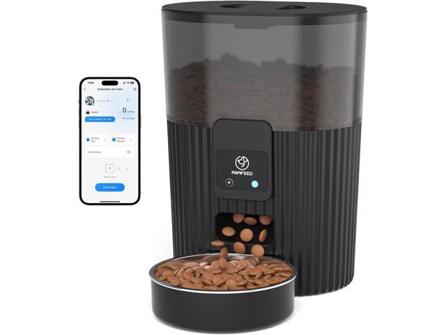 Automatic Cat Feeder with App, 2.4G WiFi Cat Food Dispenser, 3L Slow Feeder Timed Cat Feeders for Dry Food, 10 Meals/Day, 6 Portions/Meal, Dual.