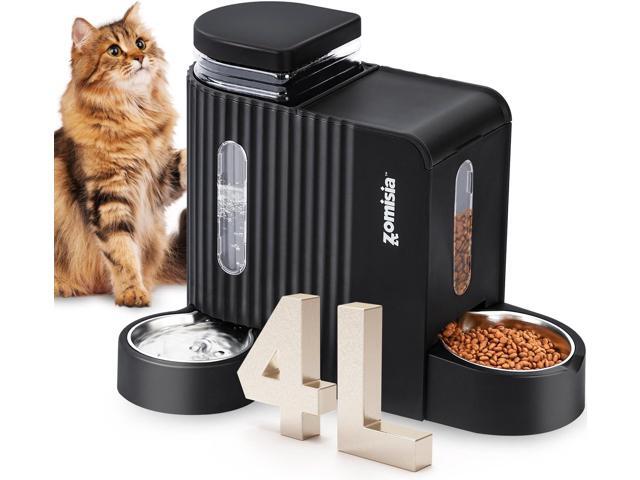 Cat Feeder and Water Dispenser with 304 Stainless Steel Bowls, 2 in 1 Automatic Cat Feeder with 180 Degree Rotatable Water Bowl, Large Capacity for.