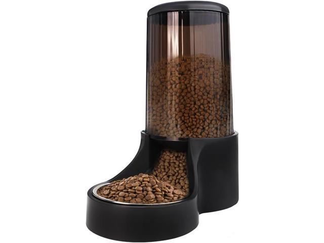 Automatic Cat Feeder, 3.8L Large Cat Food Dispenser with Detachable Top Lid, Visible Bottle and Stainless Steel Bowl for Pets (Full Black)