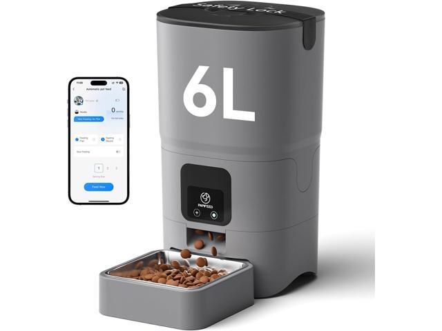 Automatic Cat Feeder with App, 2.4G WiFi Cat Food Dispenser, 6L Timed Cat Feeders for Dry Food, 10 Meals/Day, 12 Portions/Meal, Dual Power Supply.