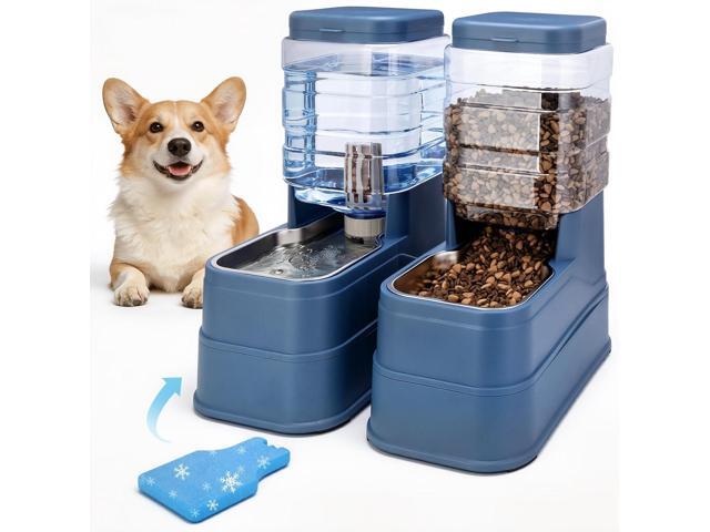 Automatic Cat Feeder and Water Dispenser with Stainless Steel Bowl with Ice Pack Food Feeder and Waterer Set Feeding Raised Bowls with Filter for.
