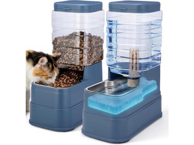 2 Pack Automatic Cat Feeder and Water Dispenser 1.3Gallon Dog Food Feeder and Water with Ice Pack Stainless Steel Dry Food and Waterer Bowl for.
