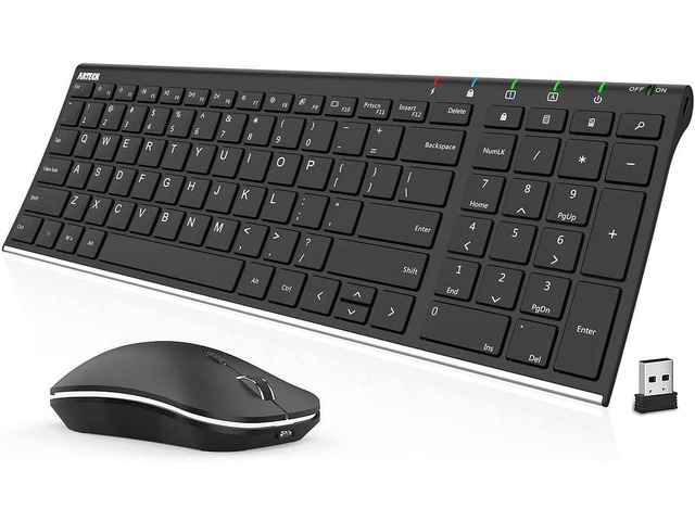 Arteck 2.4G Wireless Keyboard and Mouse Combo HW193MW162 Stainless Ultra Slim Full Size Keyboard and Ergonomic Mouse for Computer Desktop PC Laptop...