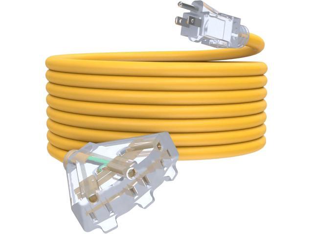 25Ft 12/3 Outdoor Extension Cord with 3-Outlets, Heavy Duty 12 Gauge 3 Prong Extension Cord Waterproof with Lighted end, 15A 12AWG 1875W SJTW, ETL...